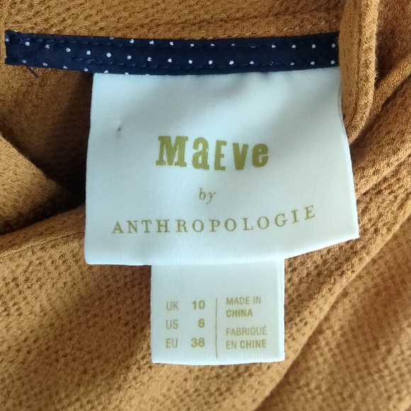 Anthropologie Maeve Size 6 Sleeveless Mustard Top With High Cross Neck & Buttons - Picture 5 of 9